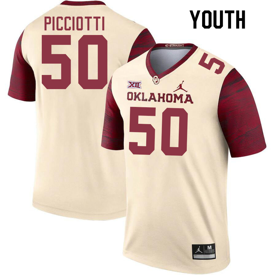 Youth #50 Phil Picciotti Oklahoma Sooners College Football Jerseys Stitched-Cream